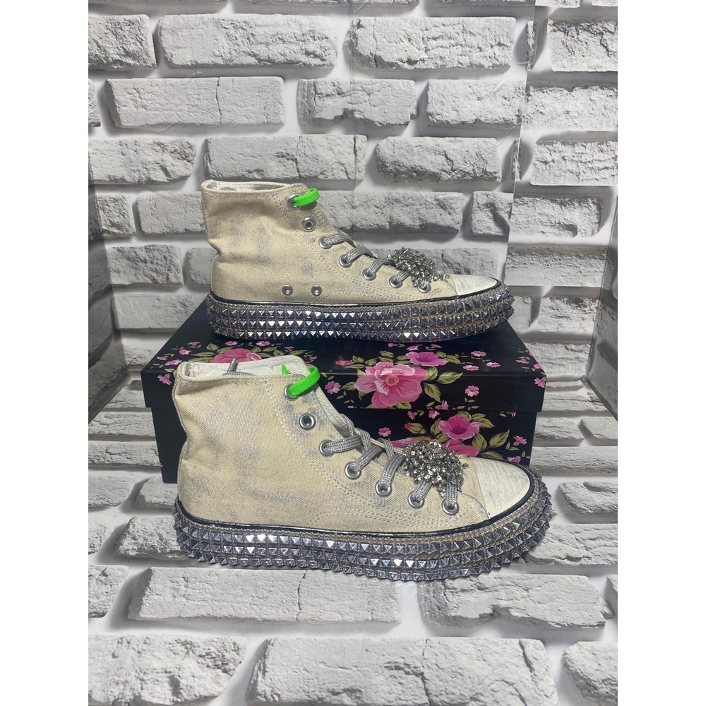 NAN-KU Couture Woman's Cruise Studded High‎ Top Sneakers Rhinestone Embellished